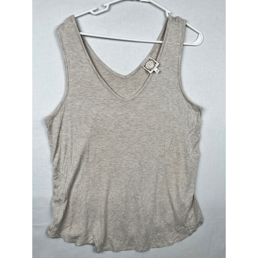 True Self Tank Top Womens XL V-Neck Sleeveless Heather Oatmeal Beige 2282